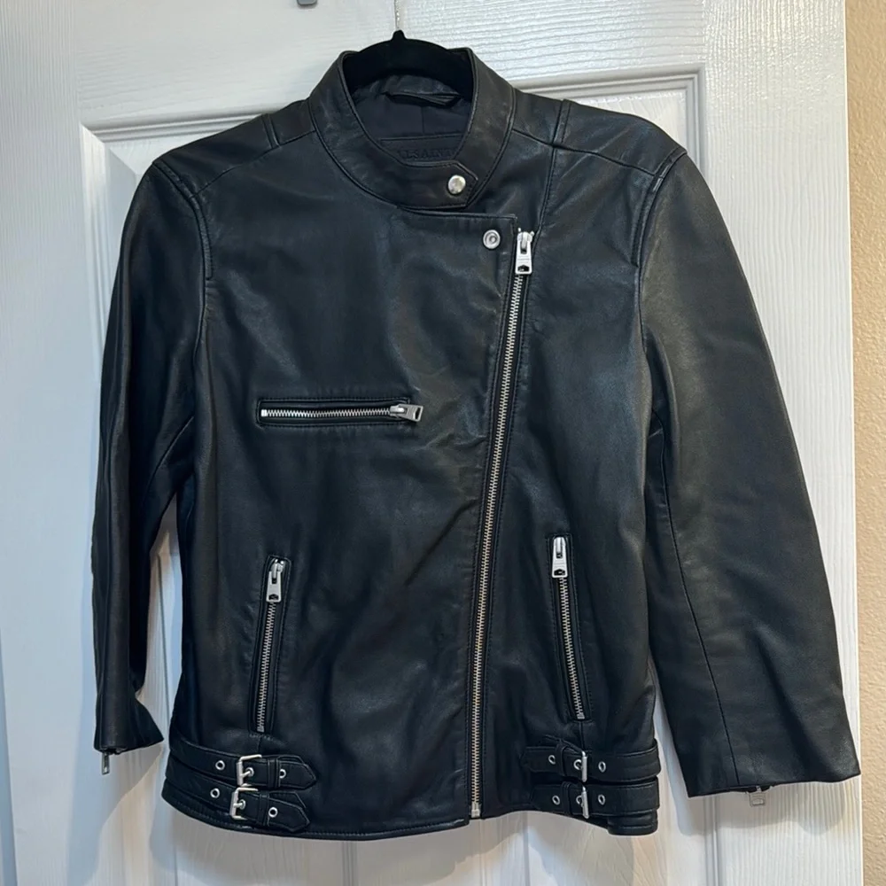 All Saints Black Leather Biker Jacket - Picture 2 of 4